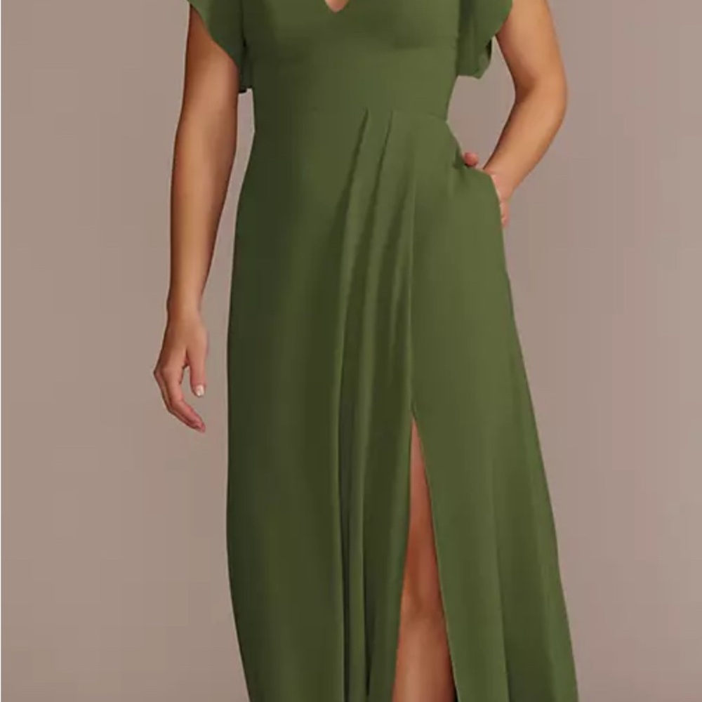 David's Bridal Green Flutter Sleeve Gown